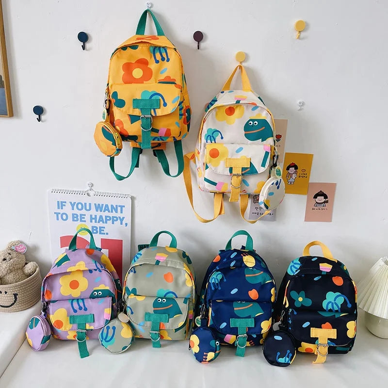 Small Size Cute Flower Printed Kindergarten Children Backpack Kids School Bags for Girls Set