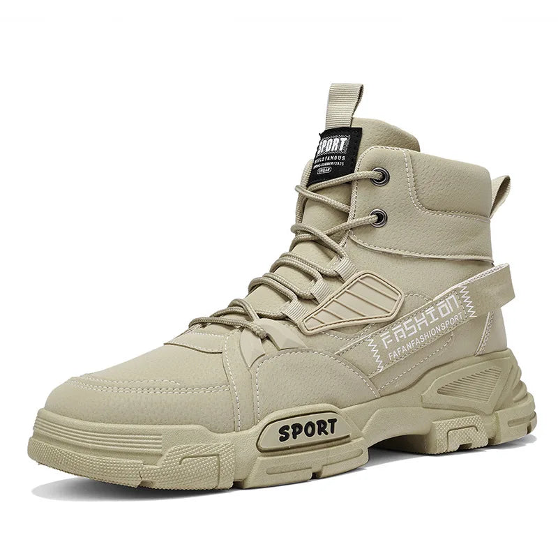 Autumn New Men's Tooling Boots Outdoor Trendy Men's Shoes High-top Leather Boots Thick-soled Casual Men's High-quality Boots