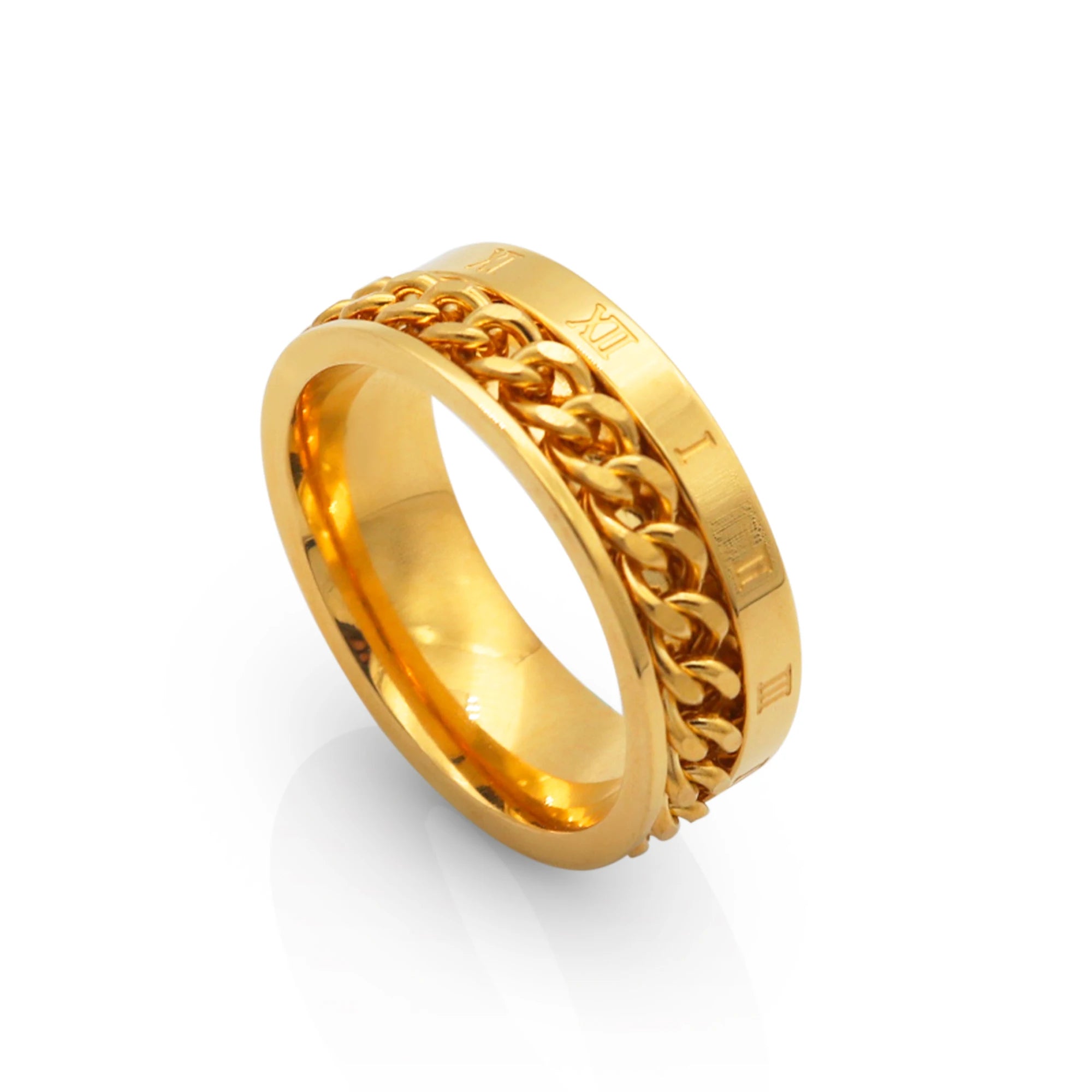 Chris April in Stock Fashion Jewellery PVD Gold Plated 316L Stainless Steel Roman Numbers Chain Men Band Ring