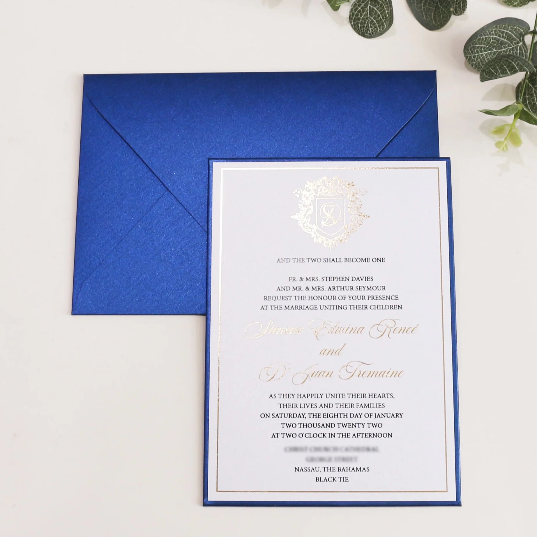 Custom Navy Blue 5X7 Inches Paper Hardcover Wedding Invitation Cards Gold Foil Featuring Music Angel Fairy Styles with Envelopes