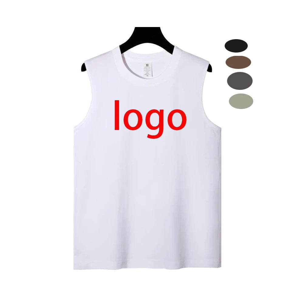 Men tank Top With logo High Quality 100% Cotton 220gram Custom Logo Gym Private Label Sportswear Outwork Sleeveless T-shirt