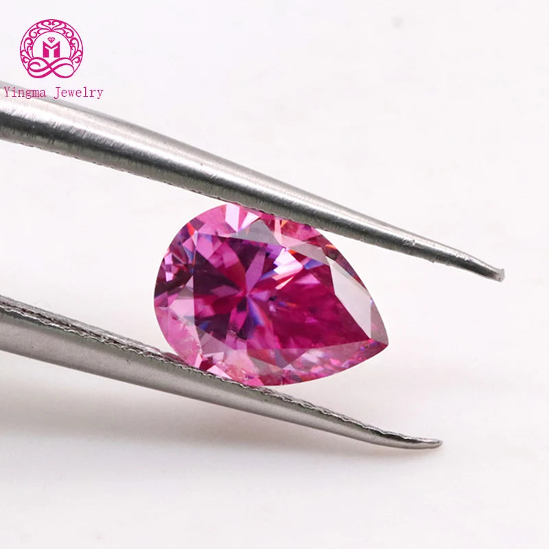 Yingma Synthetic Gemstone Waterdrop Moissanite Loose Moissanite Stones Pear Cut Pink Moissanite for Pendant Ring Jewelry