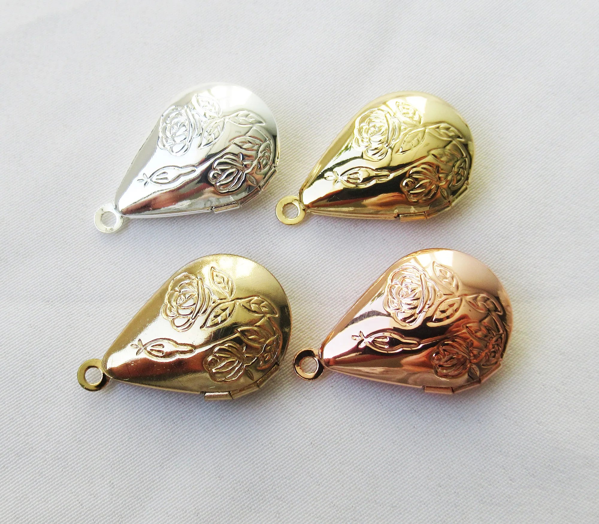 Teardrop Shape Rose Locket Brass Plated Locket Pendant Jewelry Finding Supplies