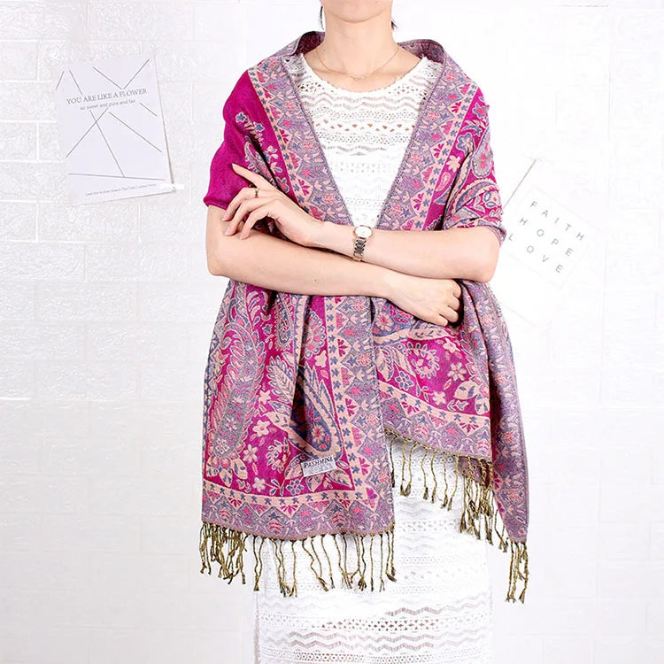 Spring Autumn Pashmina Shawl Scarves Wholesale Ethnic Style Oversized Paisley Jacquard Scarf Women