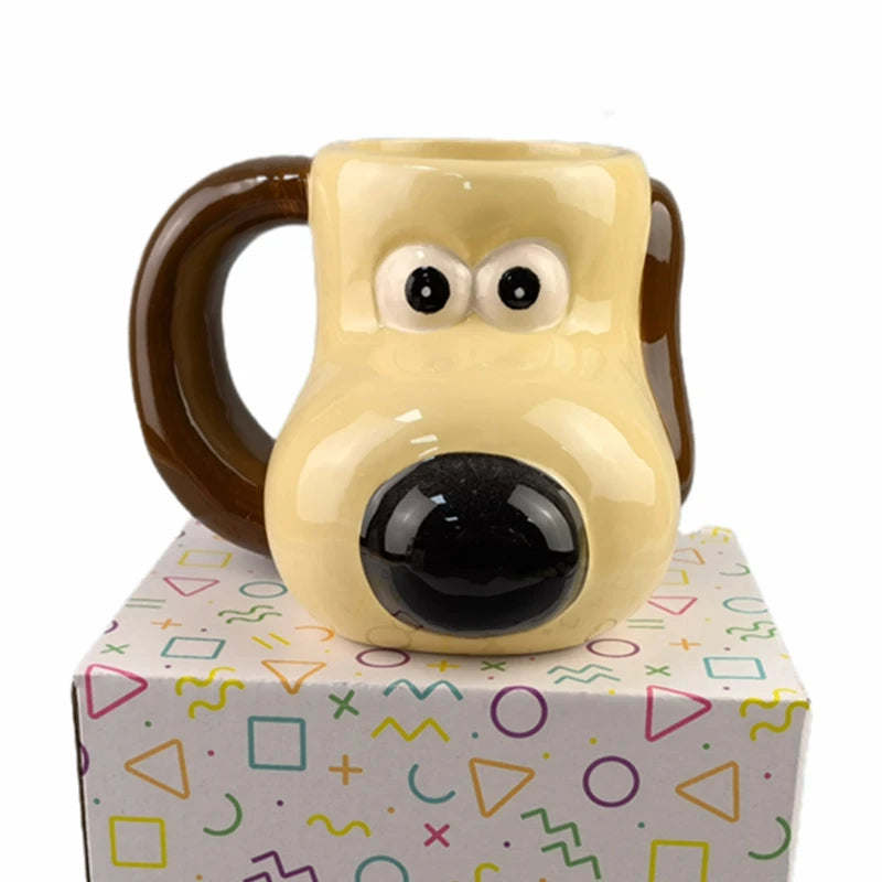 Cartoon Big Hand Painted Dog Green Ceramic Rope Shape 301-400ml Large Capacity Personalized Coffee Mug for Home Office Use