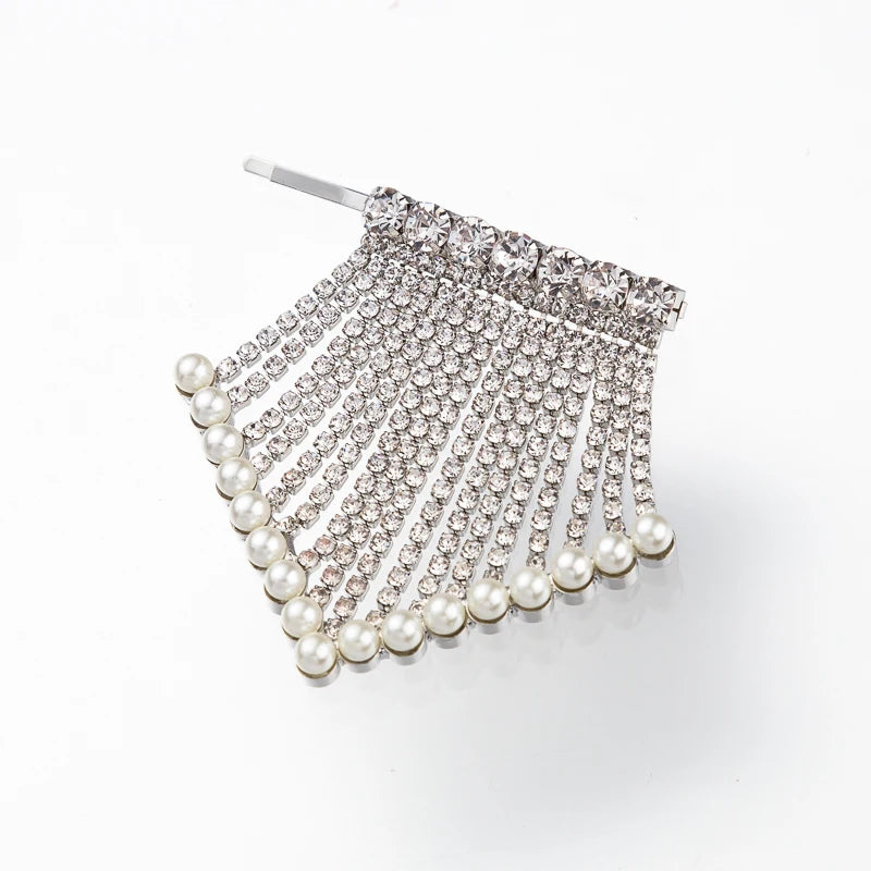 Wholesale Custom Gold Korean Hair Accessories Rhinestone Crystal Wedding Anniversary Hair Pin Dangling for Women's Engagement