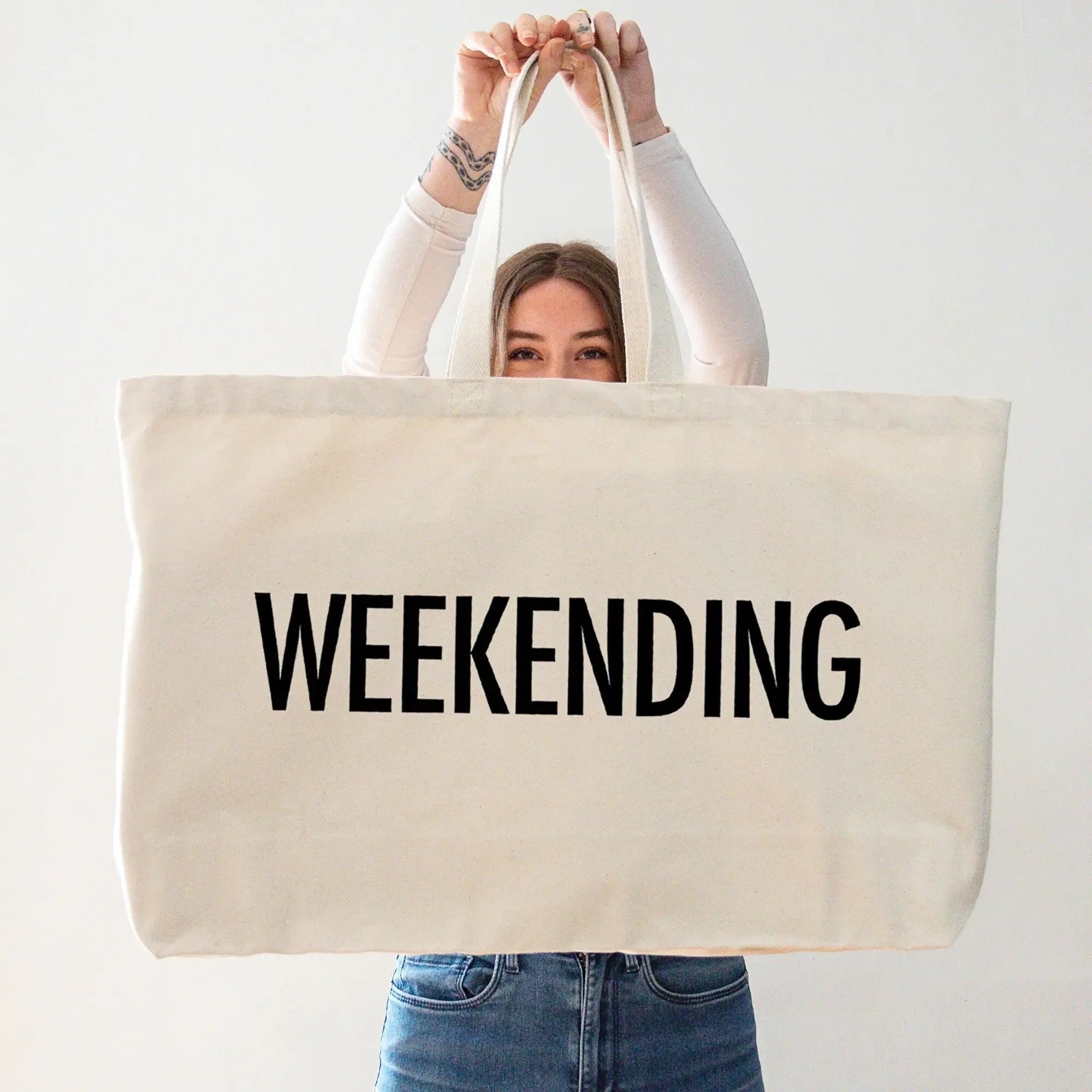 Custom Large Canvas Tote Bag Extra Large Reusable Shopping Bag Eco-friendly Cotton Handle Silk Screen Printed Custom Logo Letter