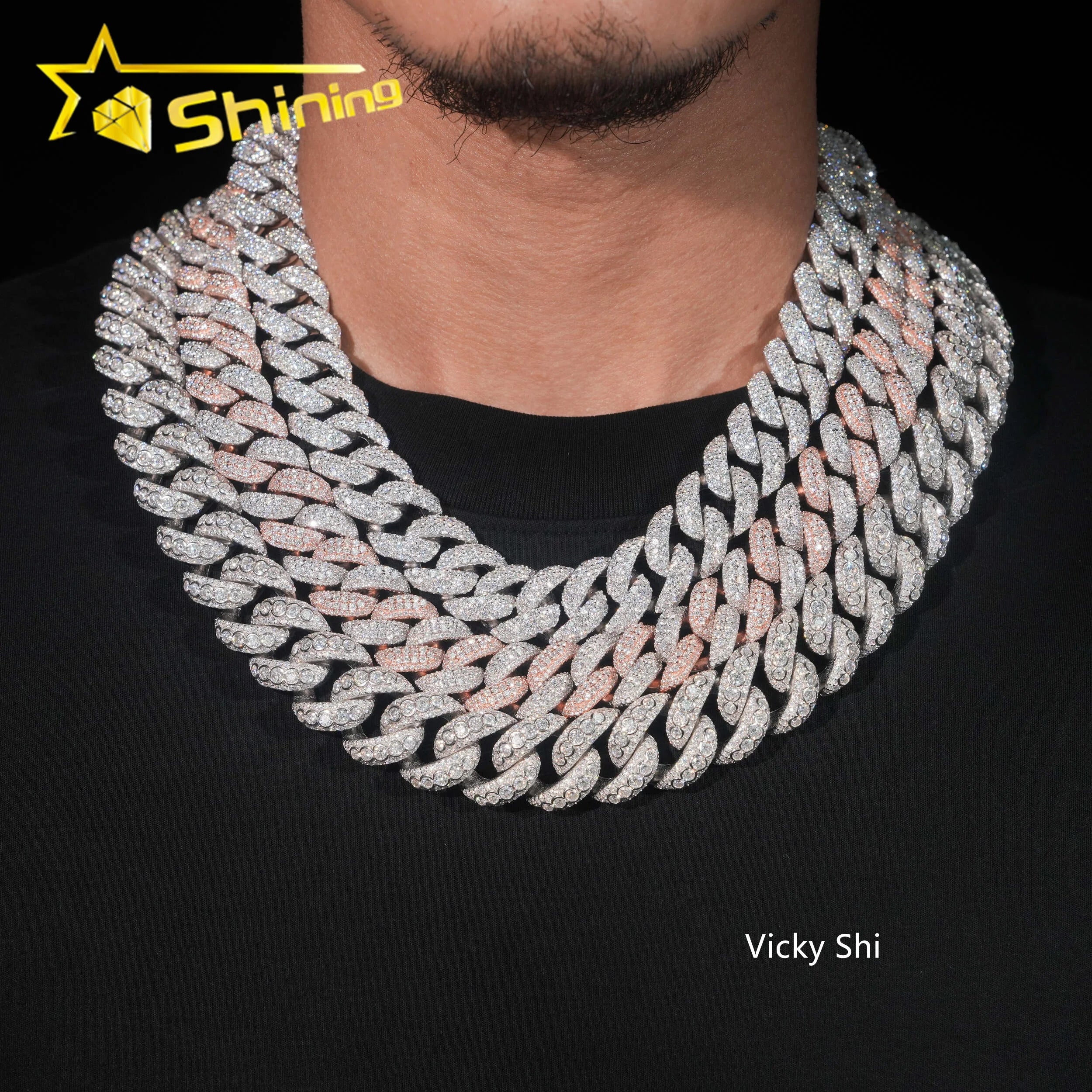 Luxury Hip Hop 16mm 18mm 20mm Moon Shape Moissanite Cuban Link Chain Iced Out 925 Sterling Silver Men Fashion Chains Necklaces