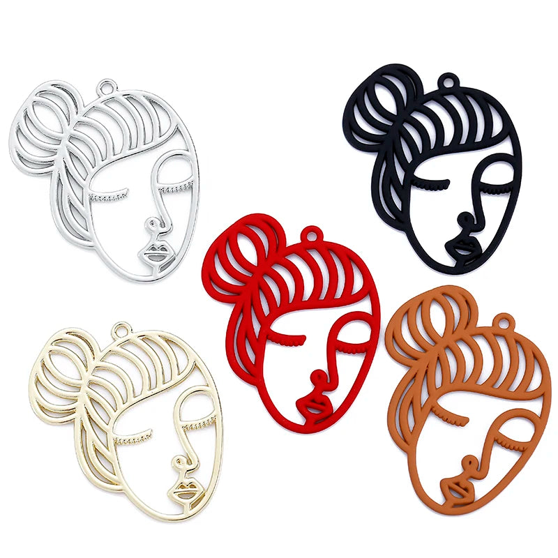 Fashion Woman's Alloy Spray Painting Beauty Face Charms Pendant for DIY Earring Jewelry Making Findings Supplies W195