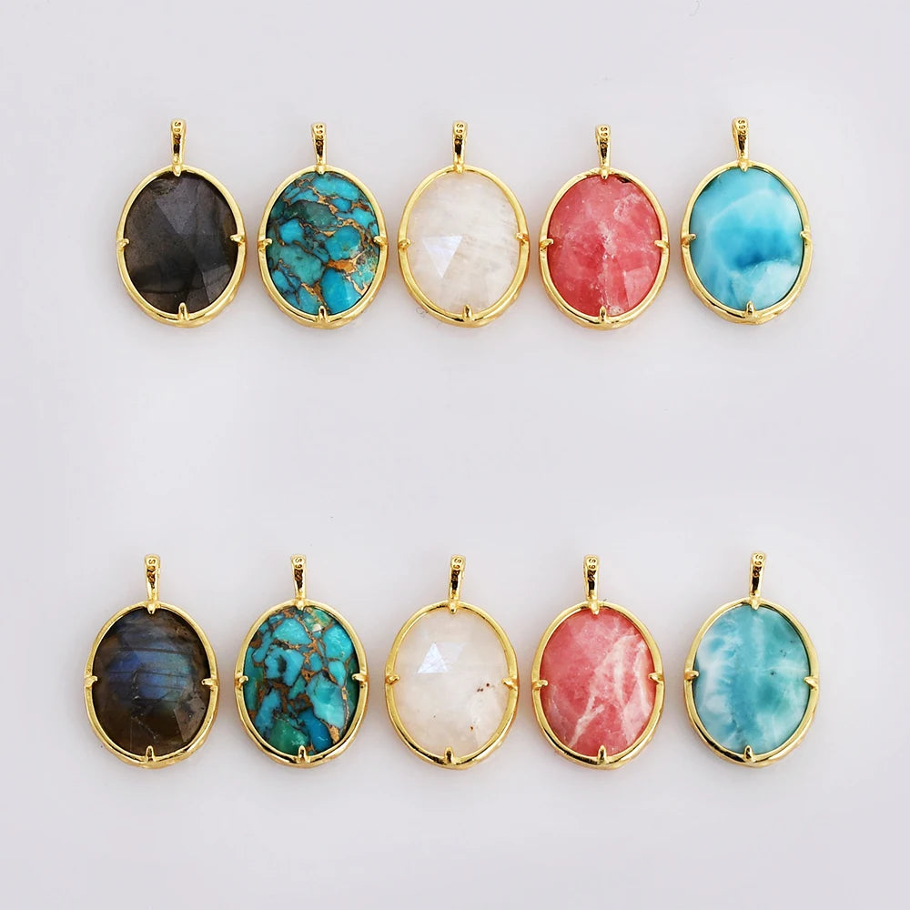 ZG0478P Natural Gemstone Larimar Rhodochrosite Jewelry Pendants & Charms Moonstone Pendants for Necklace