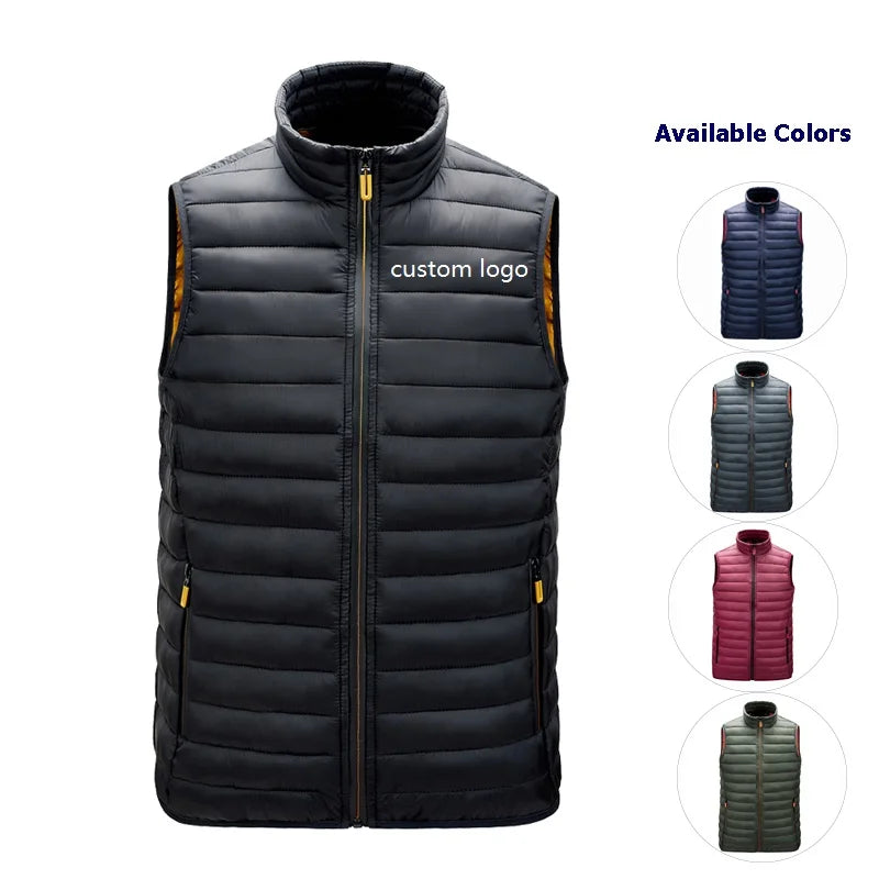 Men's Casual Water-Resistant Winter Outdoor Puffer Vest Zipper Sleeveless Warm Jacket Gilet Custom Fabric Puffer Vest Pour Homme