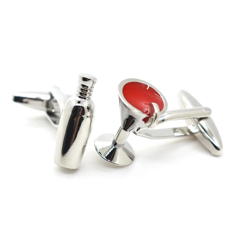 Wholesale Wine Cup Bottle Novelty Cufflinks Custom Men's Suit Shirt Fashion Accessory Wedding Tuxedo Trendy Jewelry Gift Set