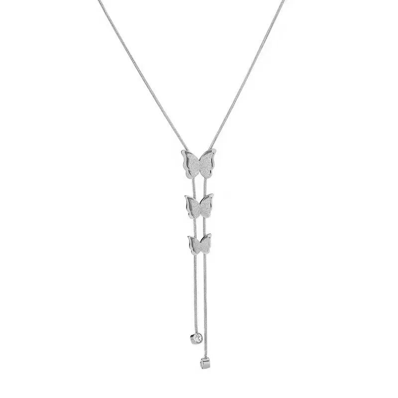 AA00646 Butterfly Clavicle Titanium Steel Chain Necklace for Women