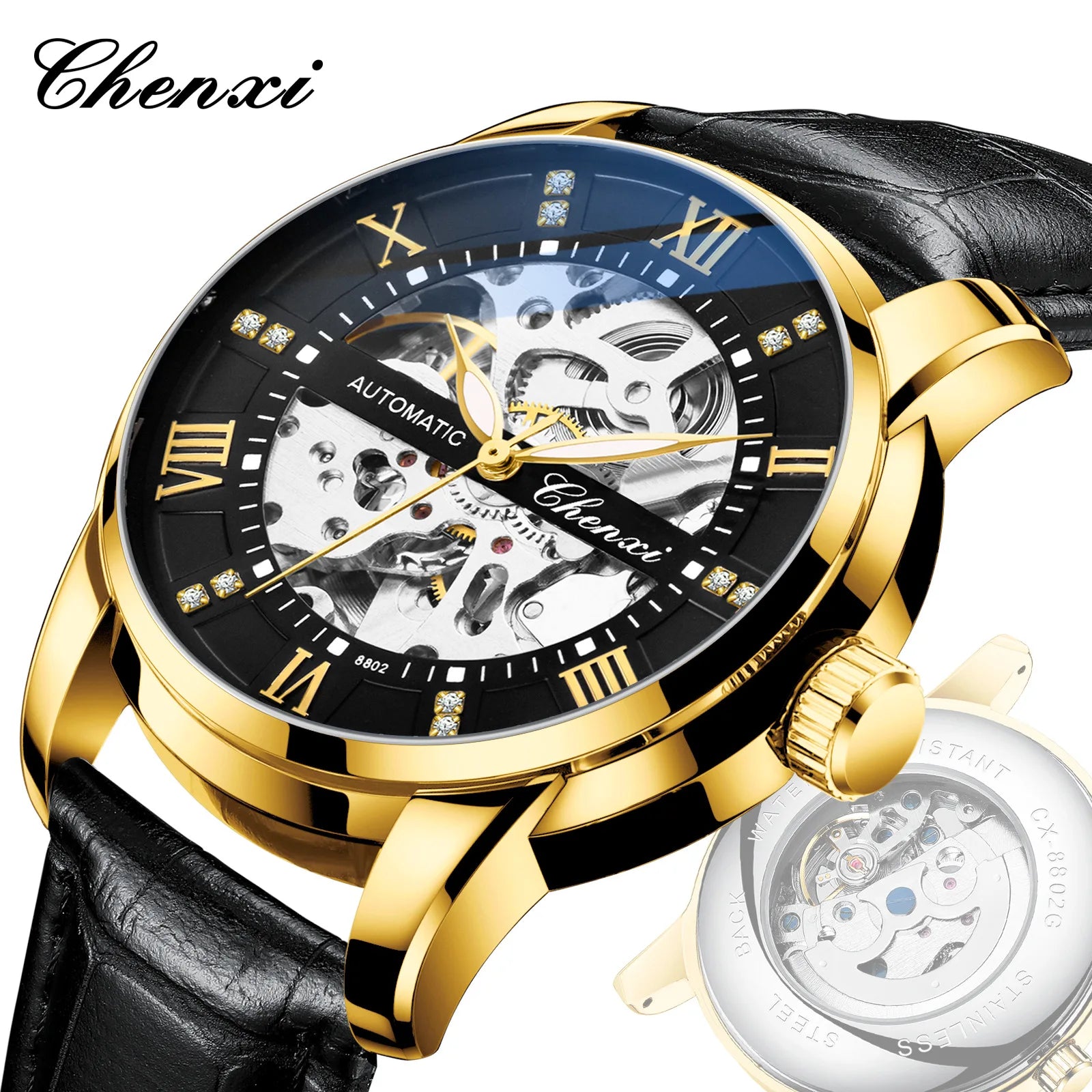 CHENXI 8802 New Men Automatic Watch Waterproof New Luxury Mechanical Tourbillon Clock Business Wristwatch Relogio Masculin