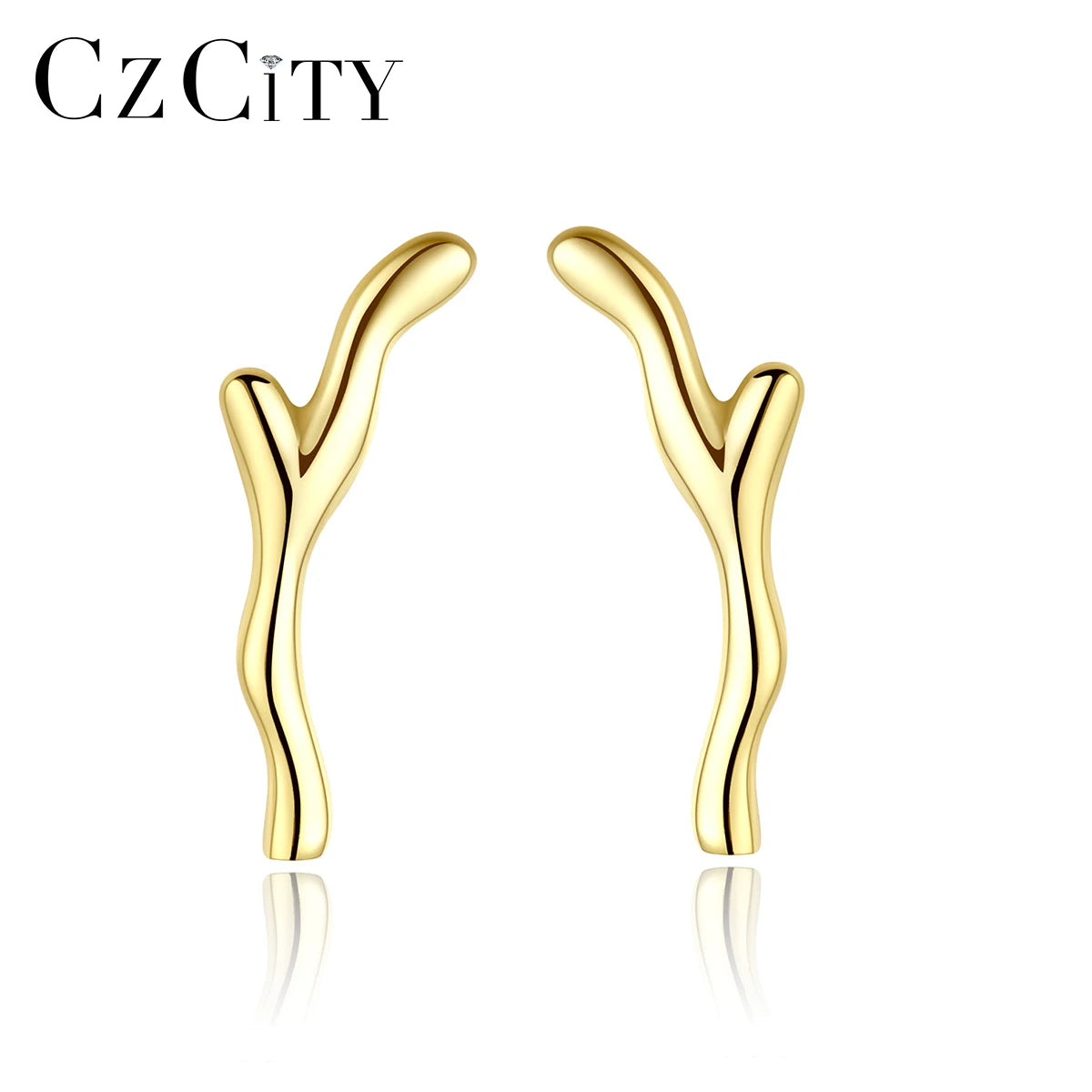 CZCITY S925 Minimalist 2026 Women Jewelry 14K Gold Plated Silver Antlers Stud Earrings for Girl Gift