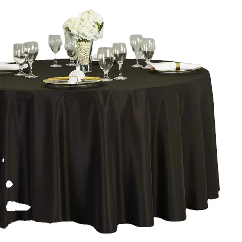 Wholesale Black round Wedding Table Cloth Knitted Polyester Linen Fabric Hotel Banquet Tables Decorative Cover