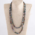 Women Necklace Fashion Bohemian Tribal Jewelry 8mm Long 126-128cm 2 Long Wrap Knotted Natural India Agate Gemstone Necklace