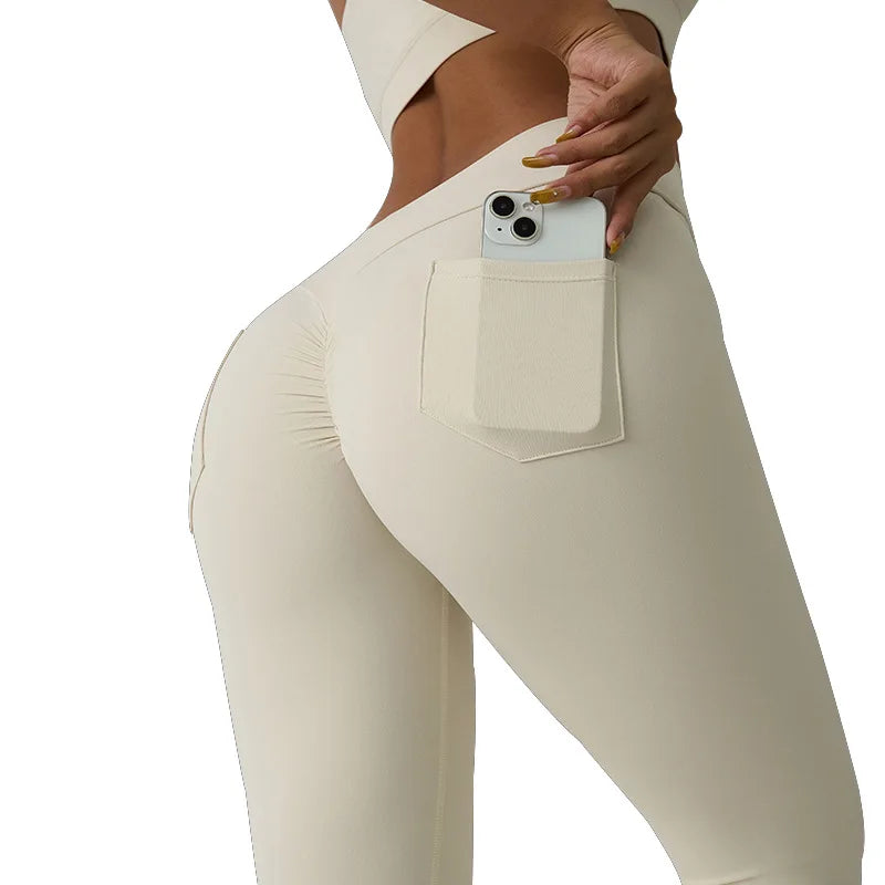 New Workout V Shape Scrunch Butt Leggings for Womens Pocket Butt Lifting High Waist Athletic Yoga Fitness Gym Colorful Pants