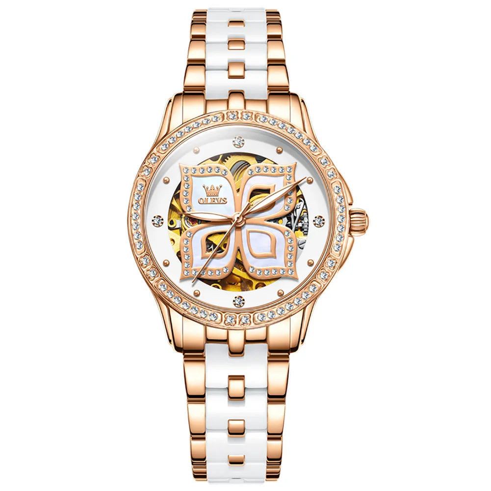 OLEVS  6612 Custom logo Automatic Oem New Luxury Design Stainless Steel  Tourbillon Watch Mechanical Watches Watch Lady Luxury