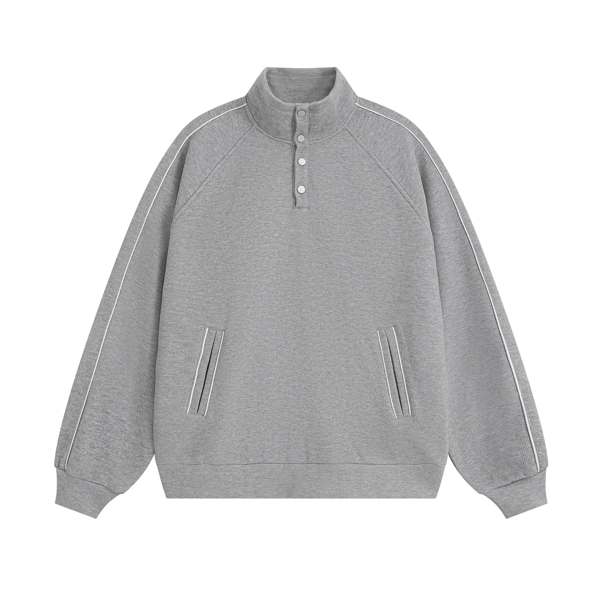 Wholesale Custom Streetwear Preppy 400 Gsm Buttons Unisex Oversized Crew Neck Sweatshirts