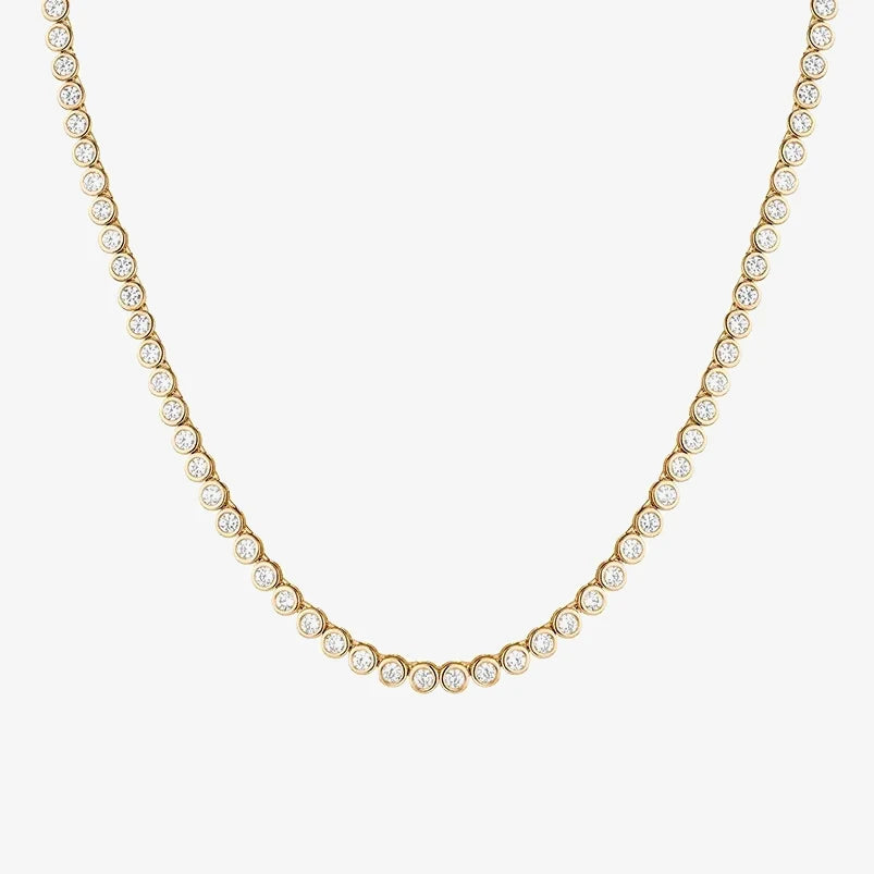 Bezel CZ 2mm Women Jewelry Customize Gold Plated Cubic Zirconia Tennis Chain Choker Necklace