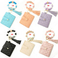 Wood Silicone Beaded Bangle Bracelets Key Rings Card Holder Wallets Leather Tassel Keychains for Women Fashion Accessories