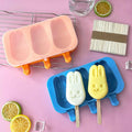 J119 Animal Design Silicone Mould Food Grade BPA Free Durable DIY Popsicle Lolly 3 Rabbit Ice Cream Mold +lid+50Stick