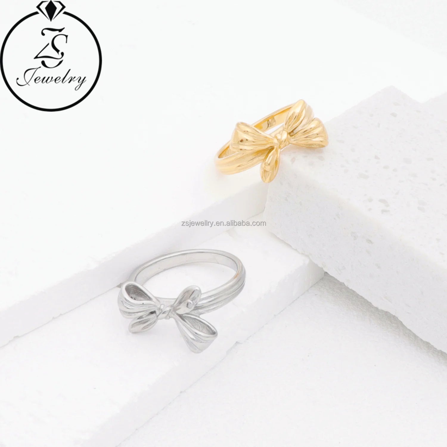 Competitive Price Gold Plated Silver Stainless Steel Jewelry Love Geometric Stone Three Color Engagement Design Ring