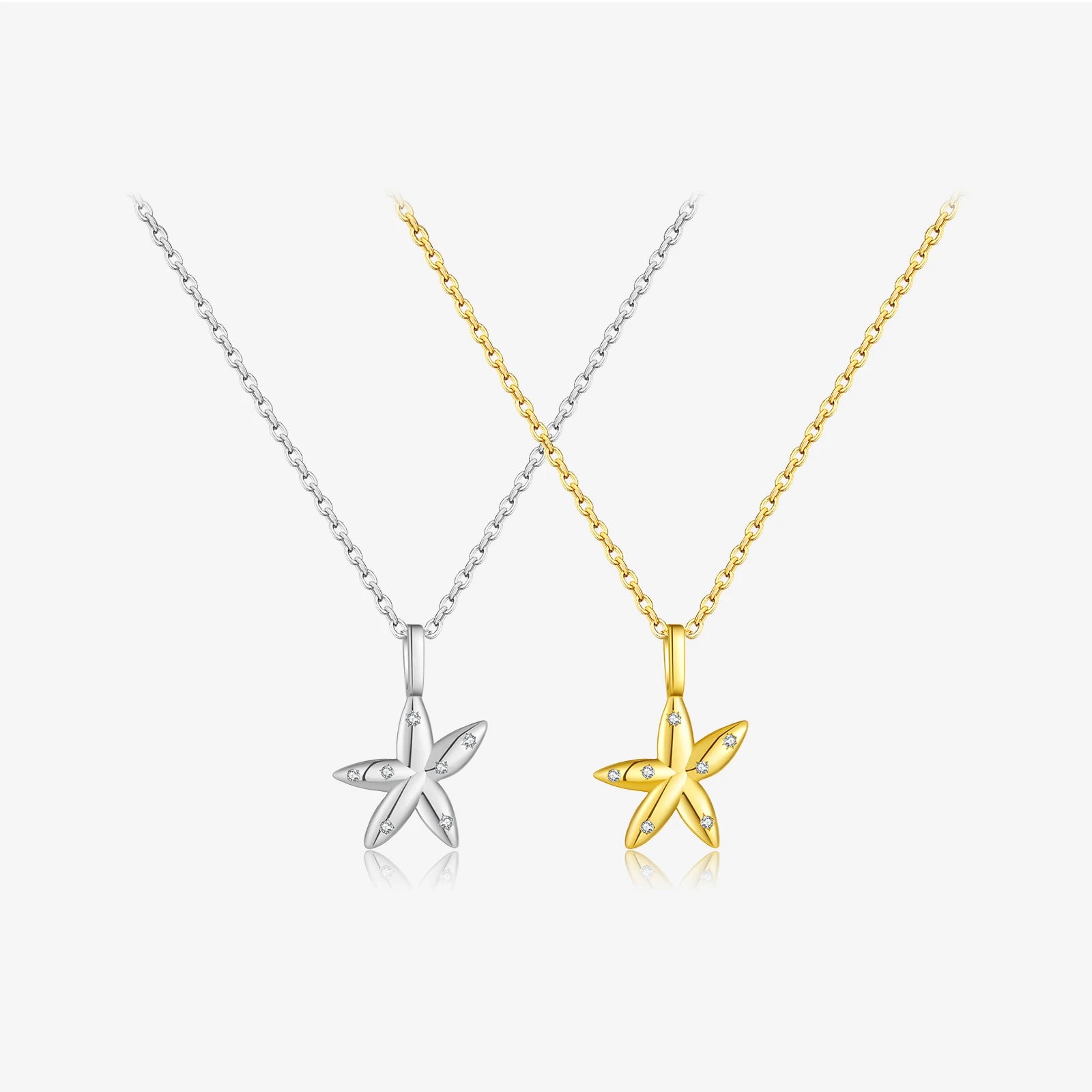 FUAMAY Fashion 18K Gold Plated Flower Pendant Necklace Dainty 925 Sterling Silver Star Flower Necklace Collier
