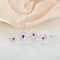 925 Silver Jewelry Charms Red Gemston Three Piece Jewelry Sets Engagement Women Necklace Earrings Rings Zircon Set