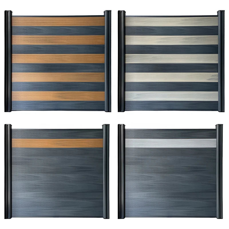 Bicolor Design Aluminum Post Home Backyard Patio Garden Fence Composite Fencing With Gate  Wpc Privacy Fence Panels
