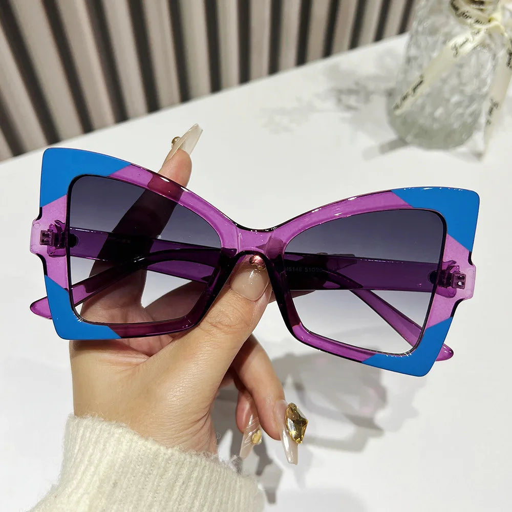 2024 Unique Butterfly Brand Design Women Fashion Oversized Shades Cat Eye Big Frames Irregular Sunglasses UV400