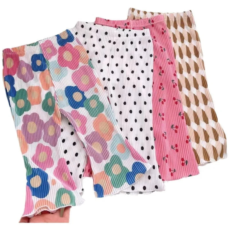 Summer Girls' Floral Dots Bell-bottom Pants Thin Western Style Fashion Children's Pants Wholesale
