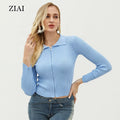Polo Collar Knitted Cardigan Women's Thin Early Autumn New Style Slim and Thin Double-head Zipper Long-sleeved Top