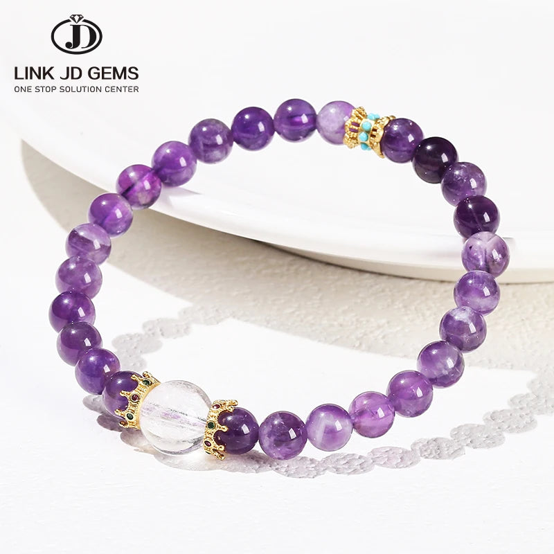 JD GEMS Hot Sale Energy Reiki Healing Stone Crystal Bangle Natural Amethyst Rock Quartz Lucky Bracelet