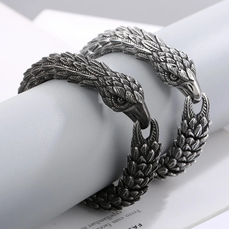 Punk Silver Exaggerated Eagle Beak Titanium Steel Men's Bracelet Viking Stainless Steel Creative Cuff Bracelet for Men Jewelry