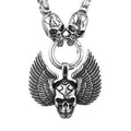 MECYLIFE Vintage Winged Skull Pendant Stainless Steel Skull Head Byzantine Chain Gothic Biker Jewelry Necklace
