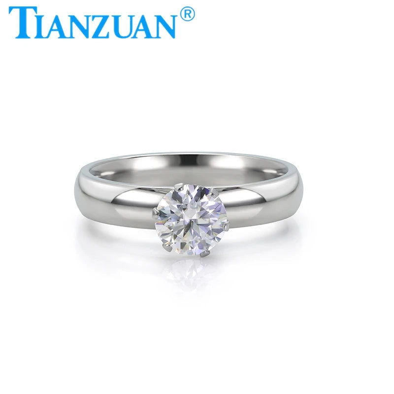 Ladies Ring Stainless Steel with 6.5mm Round Moissanite Lady Woman Girls Ring Fashion Jewelry