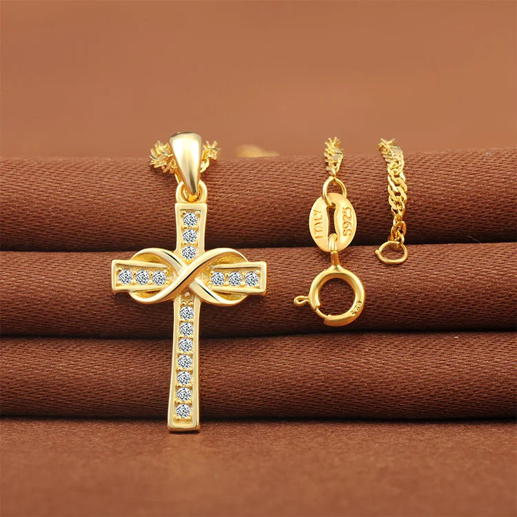 Cross Infinity Symbol S925 Sterling Silver Zircon Necklace Silver Jewelry Pendant