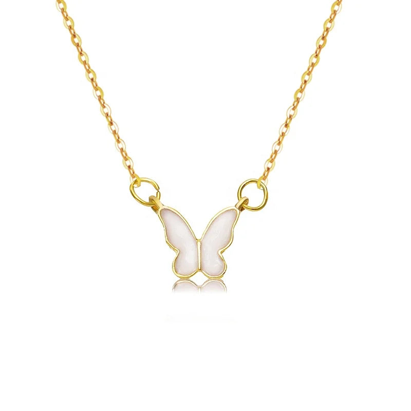 316 Stainless Steel Pearl Shell Butterfly Necklace 14K 18K Gold Pendant Necklace Clavicle Chain Wild Sweater Chain for Women