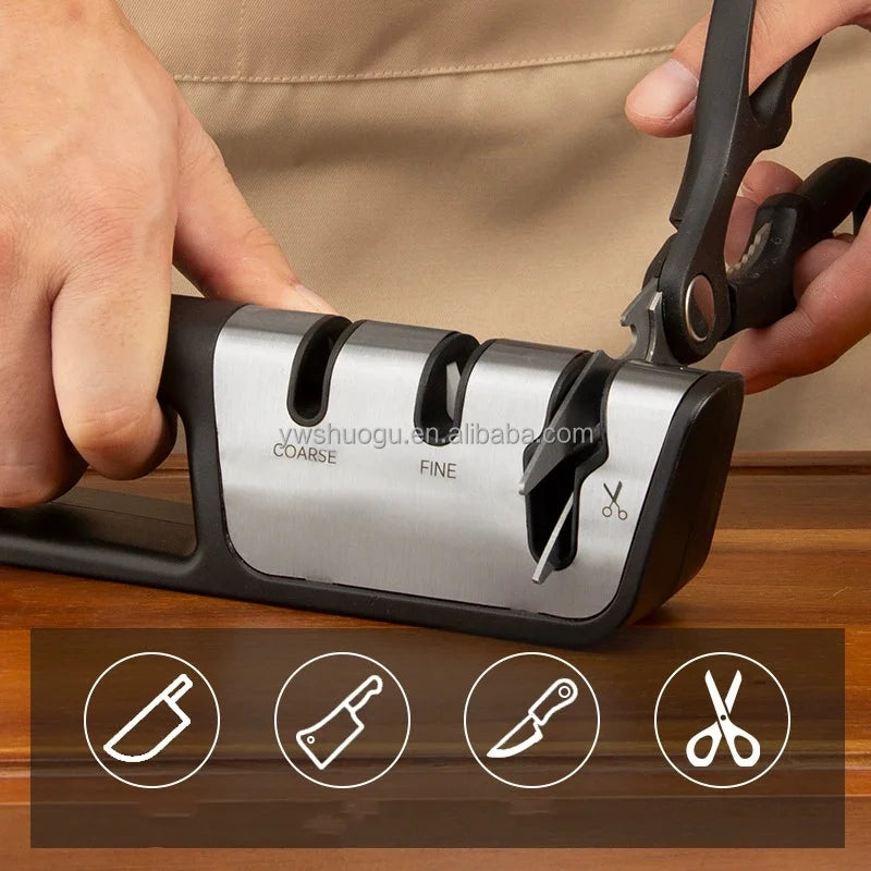 Multi-Functional Household Diamond Knife Sharpener Quick Cutting for Kitchen Knives Scissors Three-Stage Handheld Sharpening