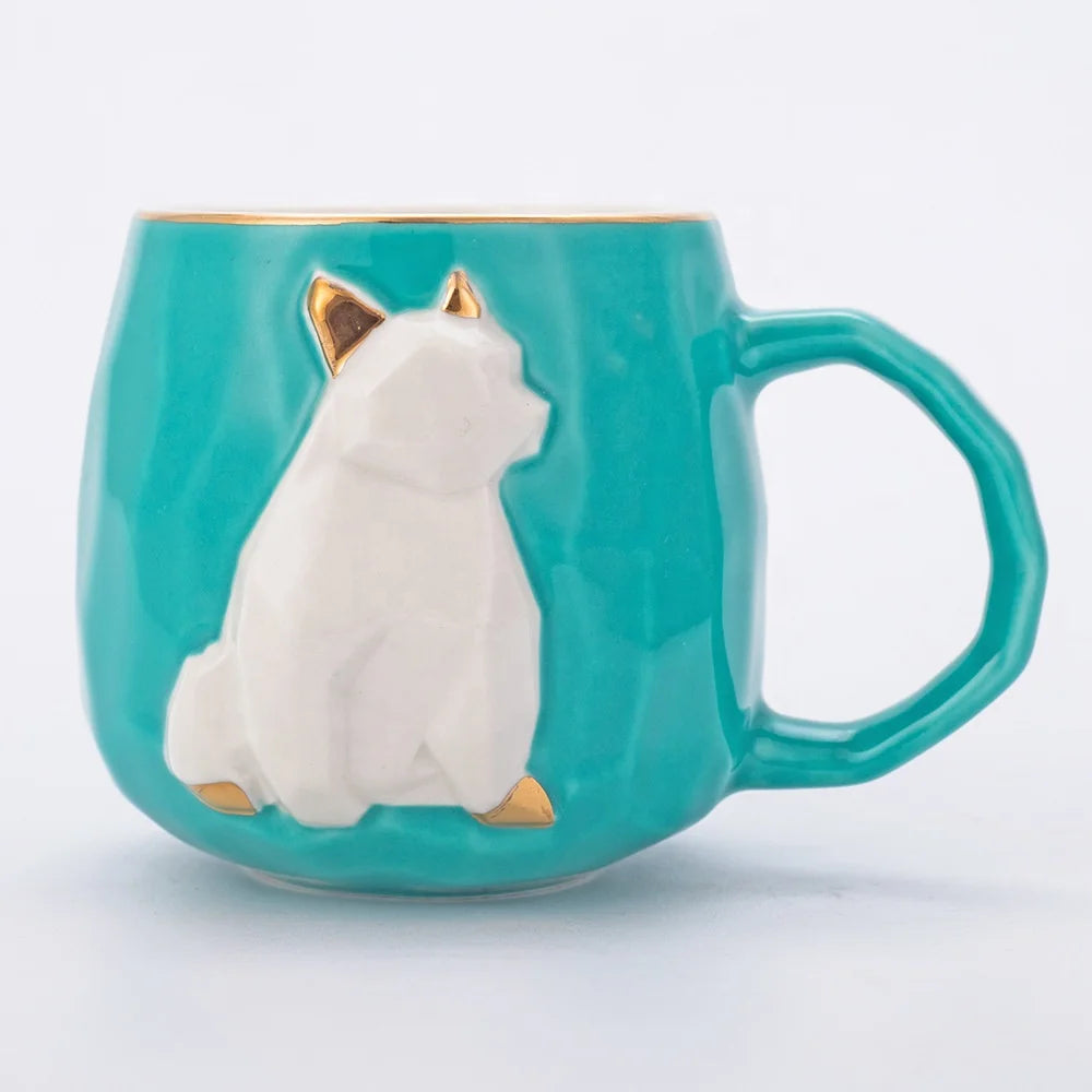 Modern Luxury Style Creative Design 3d Embossed Animal Pattern on Body 14oz 400ml Ceramic Coffee Mug Cup