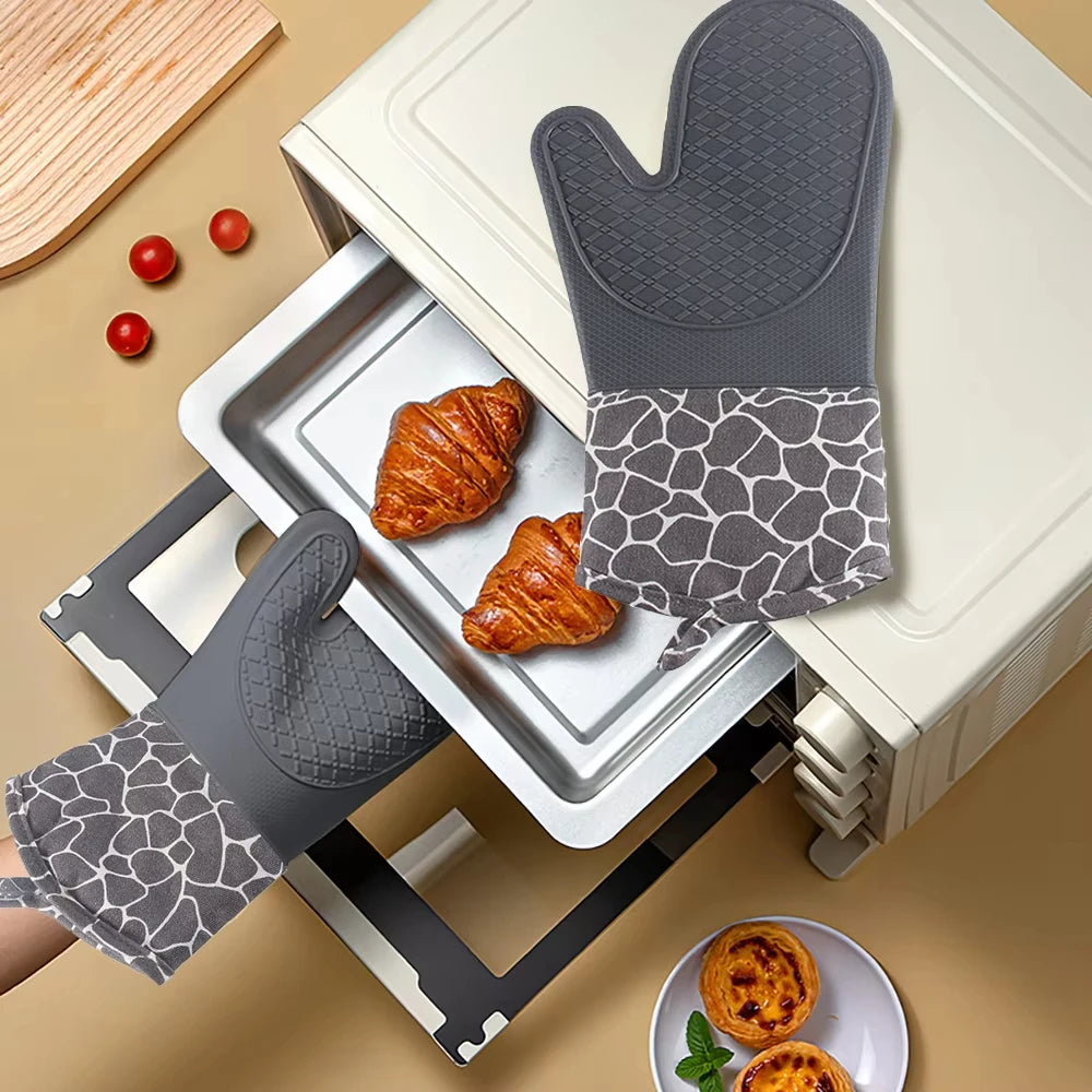 Heat Resistant Silicone Oven Mitts for Kitchen Rubber Oven Gloves with Soft Cotton Lining Silicone Oven Mittens
