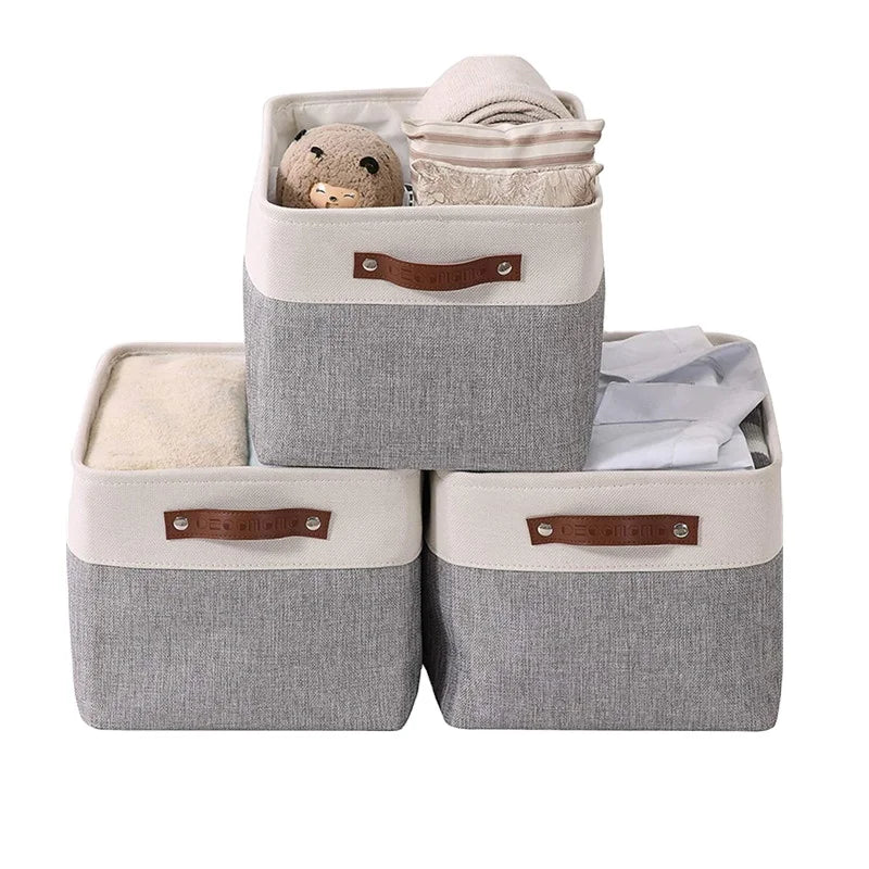 Collapsible Handles for Organizing Shelf Nursery Home Closet Foldable Bin Collapsible Sturdy Cationic Fabric Storage  Basket