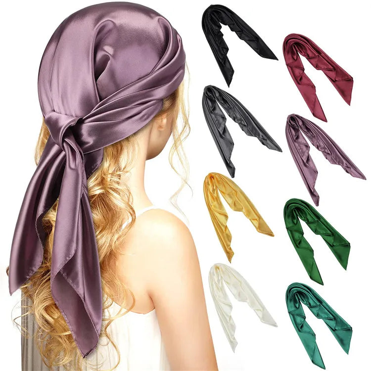 Solid Square Scarf Women Silk Scarf Fahion Pure Neckerchief for Autumn Winter Spring