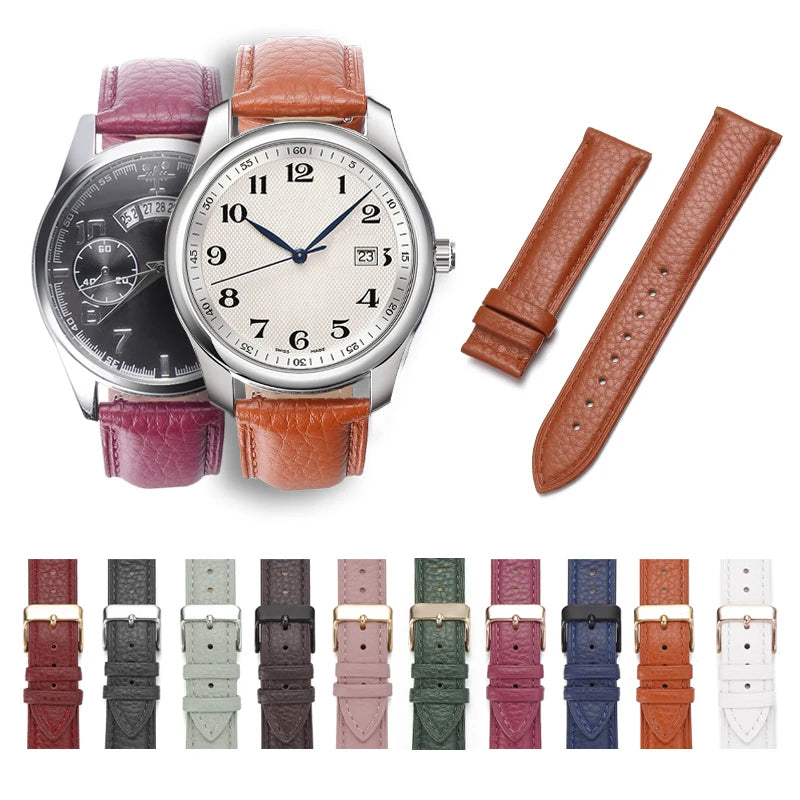 12~24mm Genuine Leather Watch Bands with Quick Release Litchi Grain Cow Leather Wristbands Fashion Bracelet for Men and Women