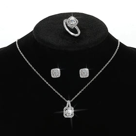 Fashion 3pcs square Design Zircon Wedding Jewelry Sets Luxury Diamond Jewelry Sets for Charm Women Gift