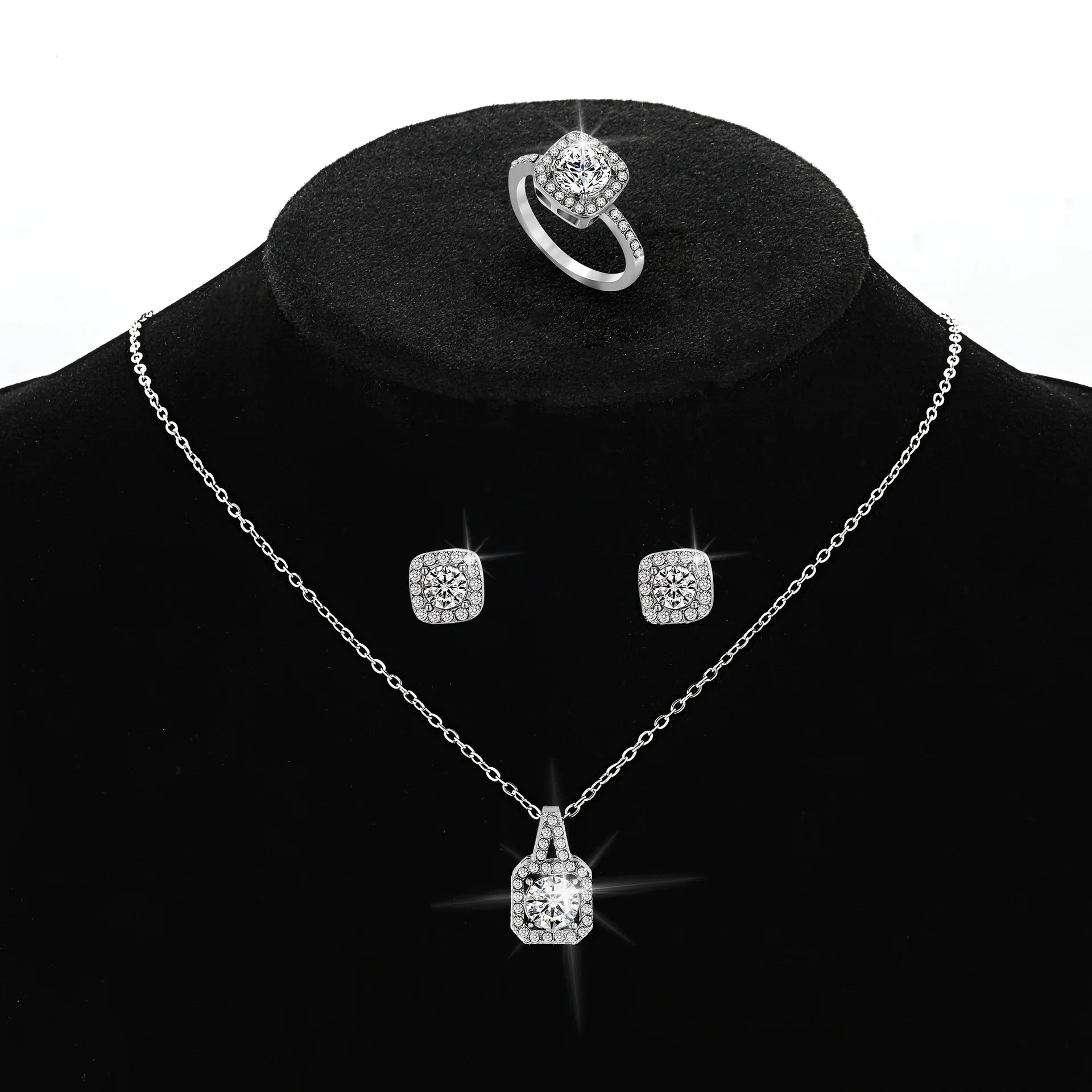 Fashion 3pcs square Design Zircon Wedding Jewelry Sets Luxury Diamond Jewelry Sets for Charm Women Gift