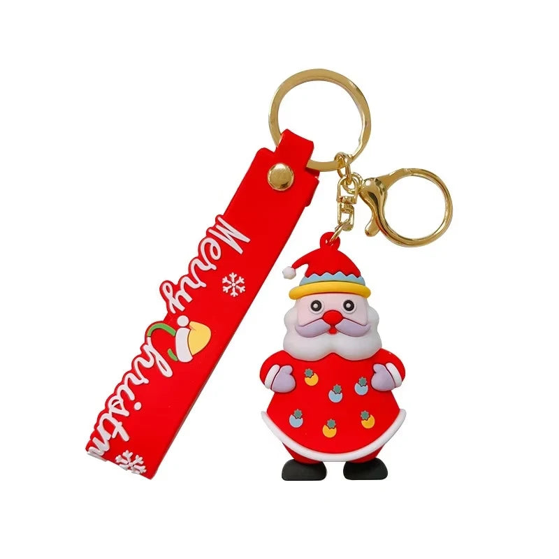 Merry Christmas Gifts 3D PVC Key Chains Custom Car Keychains Cartoon Christmas Tree Keychain