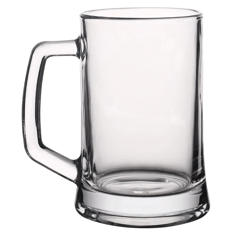 High Quality 400ml Customizable Clear Glass Beer Mug with Handle Shot Glass Type Beer Steins